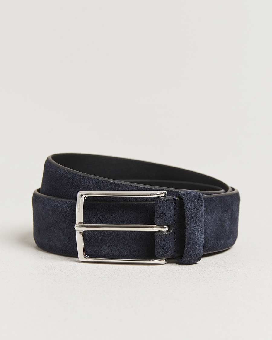 Heren | Business & Beyond - Formal | Anderson's | Calf Suede 3,5 cm Belt Navy