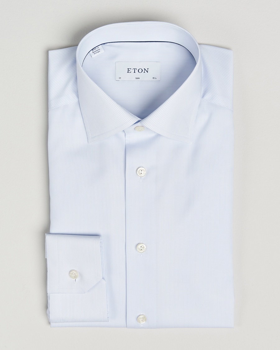 Eton Slim Fit Twill Hairline Stripe Shirt Blue/White – Blauw