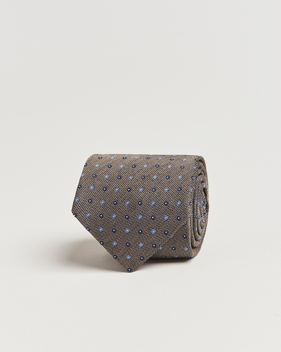 Heren | Business & Beyond - Formal | Amanda Christensen | Silk Reps Printed Flower 8cm Tie Brown