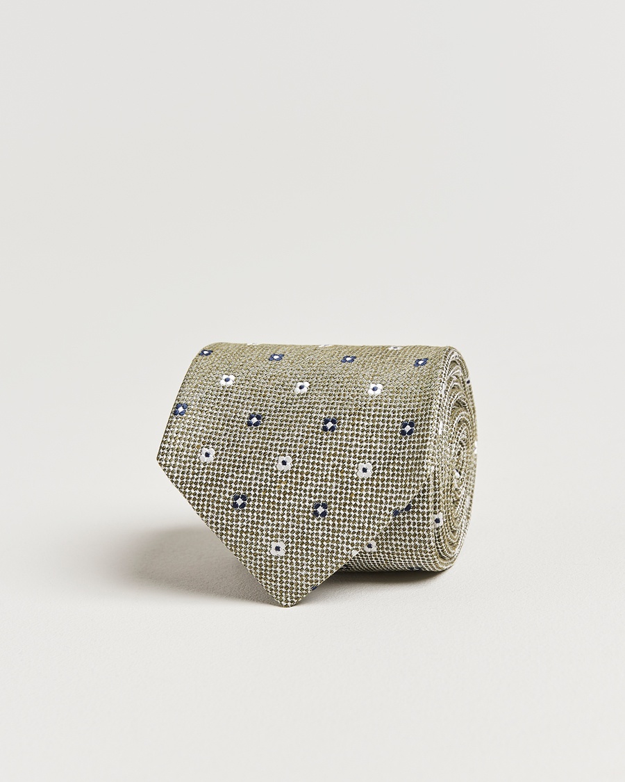 Heren | Business & Beyond - Formal | Amanda Christensen | Silk/Linen Printed Flower 8cm Tie Green