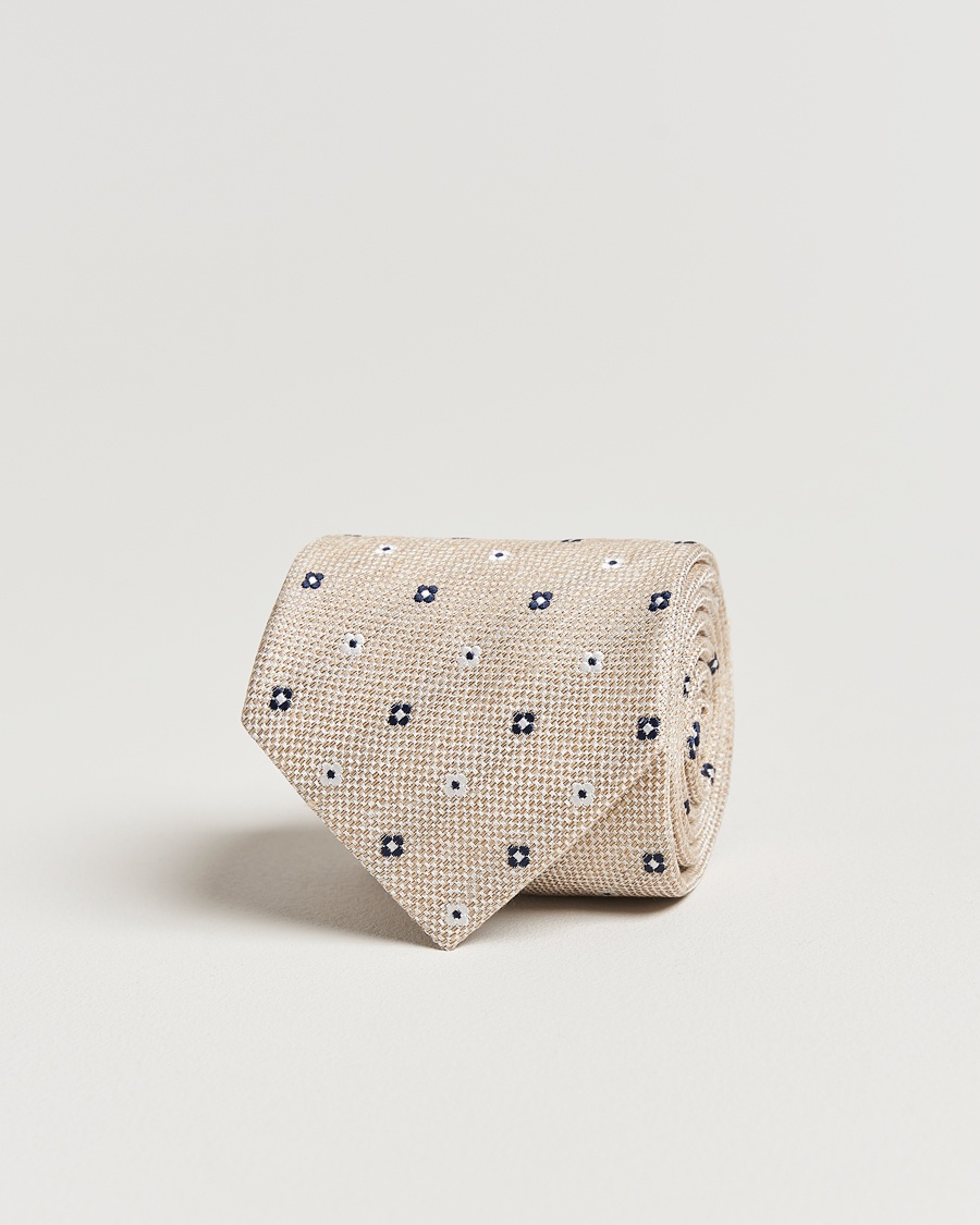 Heren | Business & Beyond - Formal | Amanda Christensen | Silk/Linen Printed Flower 8cm Tie Sand