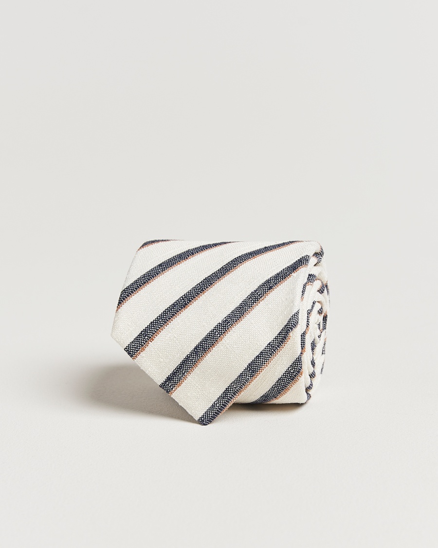 Heren | Business & Beyond - Formal | Amanda Christensen | Silk Shantung Striped 8cm Tie Cream