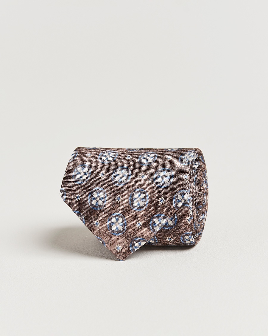 Heren | Business & Beyond - Formal | Amanda Christensen | Silk Oxford Printed Flower 8cm Tie Brown