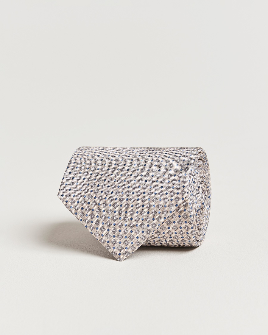 Heren | Business & Beyond - Formal | Amanda Christensen | Silk Oxford Printed Micro Flower 8cm Tie Beige