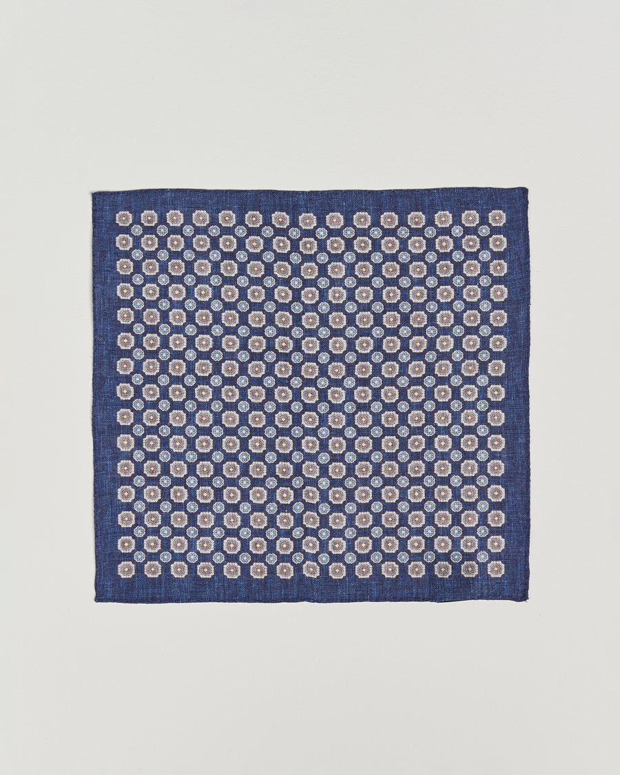 Heren | Smart casual | Amanda Christensen | Linen Printed Medallion Pocket Square Navy