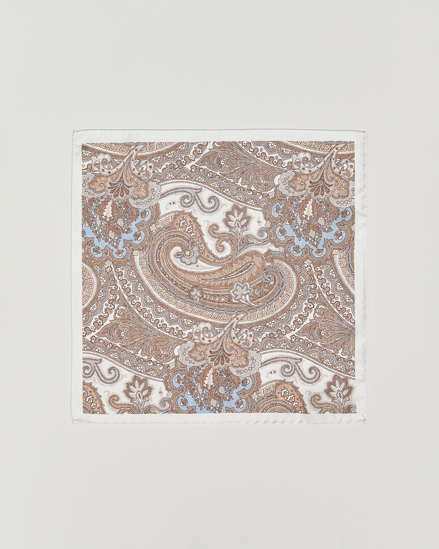 Heren | Business & Beyond - Formal | Amanda Christensen | Silk Twill Large Paisley Pocket Square Cream