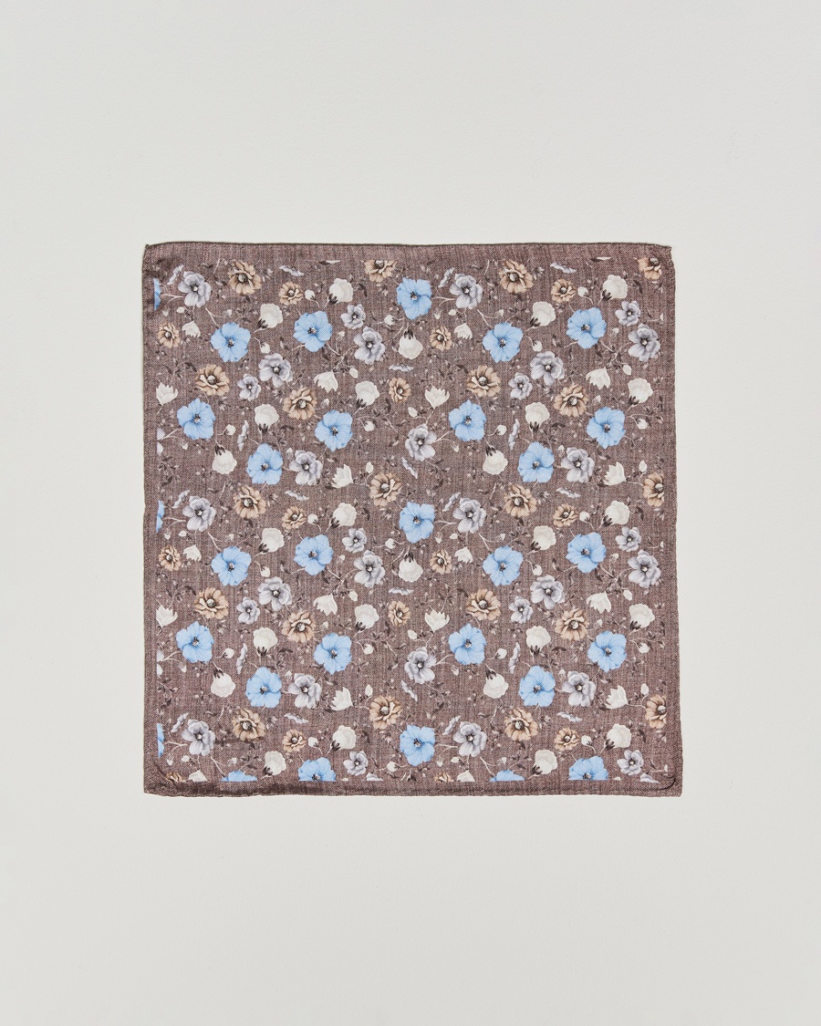 Heren | Business & Beyond - Formal | Amanda Christensen | Silk Oxford Printed Flower Pocket Square Brown