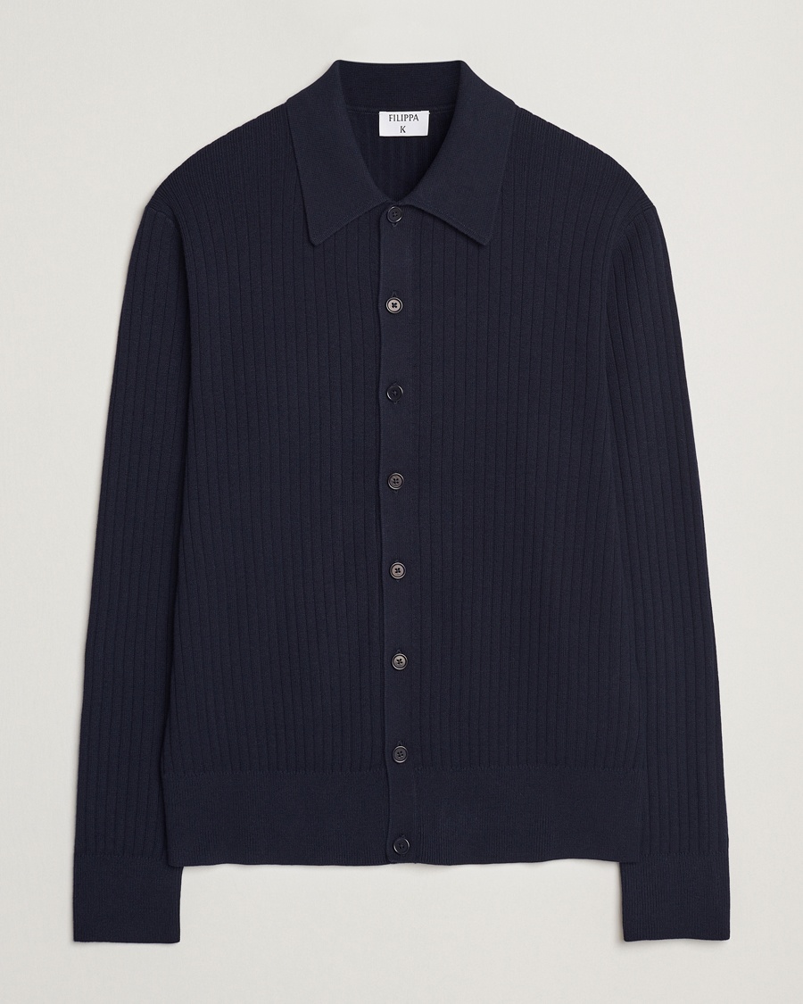 Filippa K Cotton Merino Knitted Cardigan Navy – Blauw
