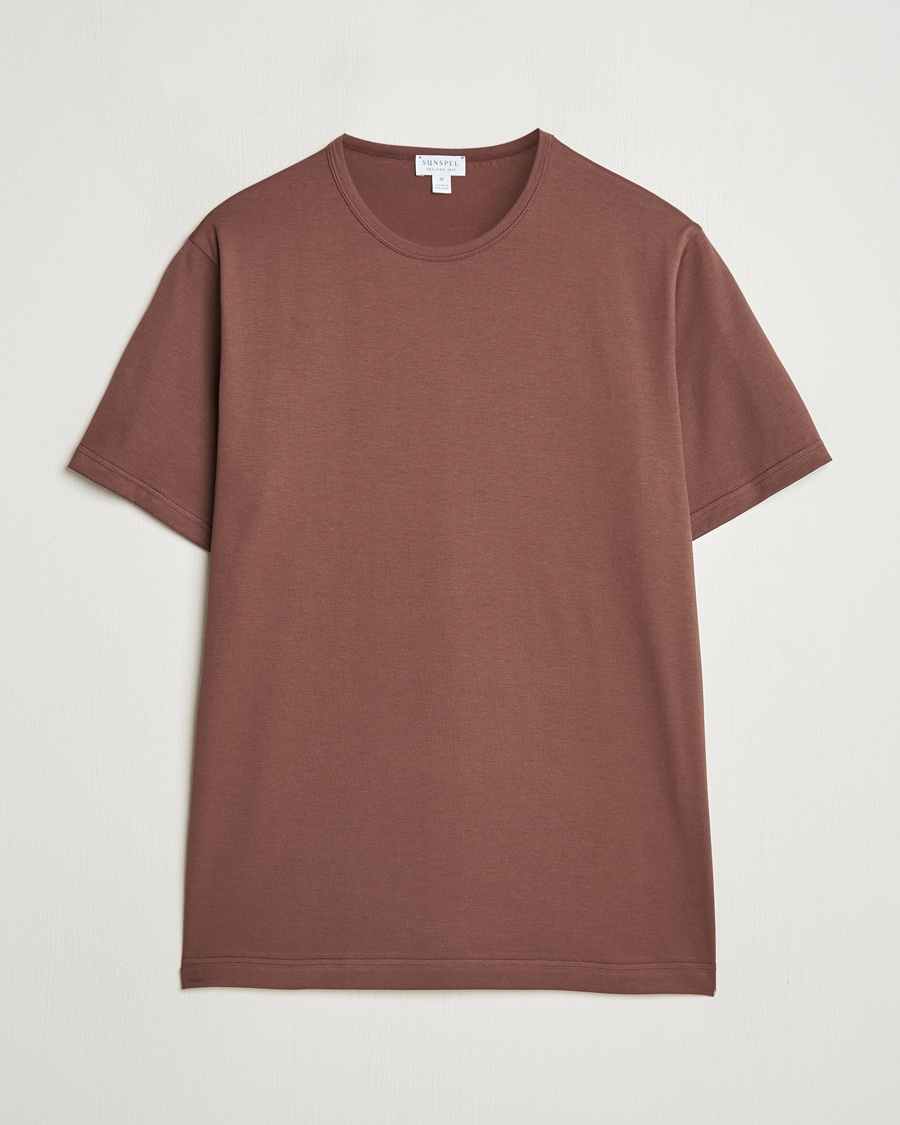 Heren | | Sunspel | Crew Neck Q82 Cotton T-Shirt Cocoa Brown