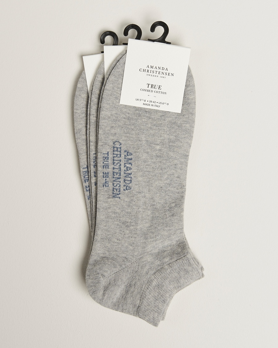 Amanda Christensen 3-Pack True Cotton Sneaker Socks Light Grey Melange – Grijs