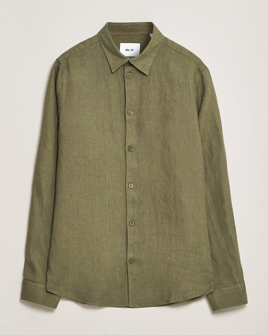 NN07 Enzo Linen Shirt Capers Green – Groen