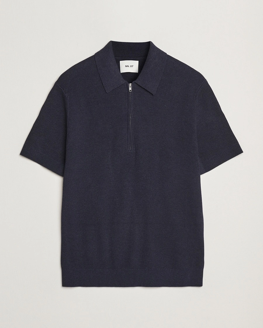 NN07 Hansie Half Zip Knitted Polo Navy Melange – Blauw