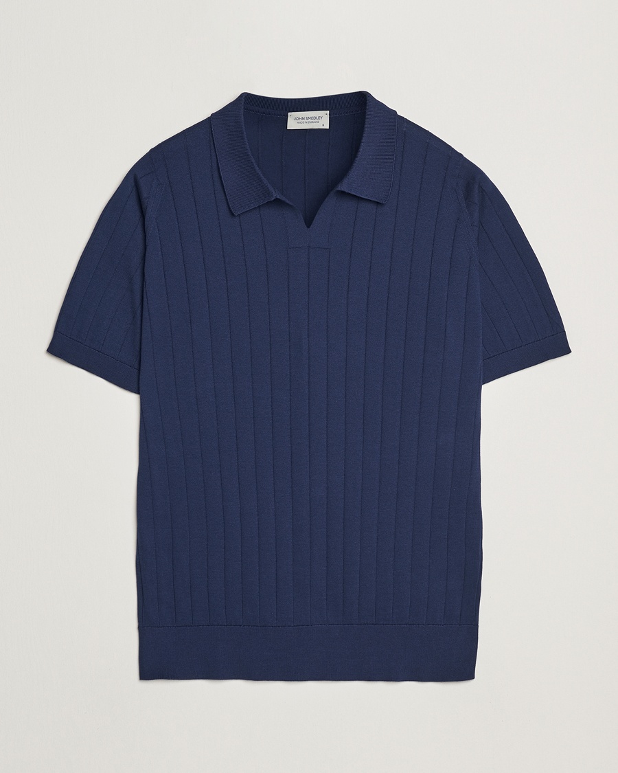 Heren | | John Smedley | Roper Open Collar Sea Island Polo French Navy