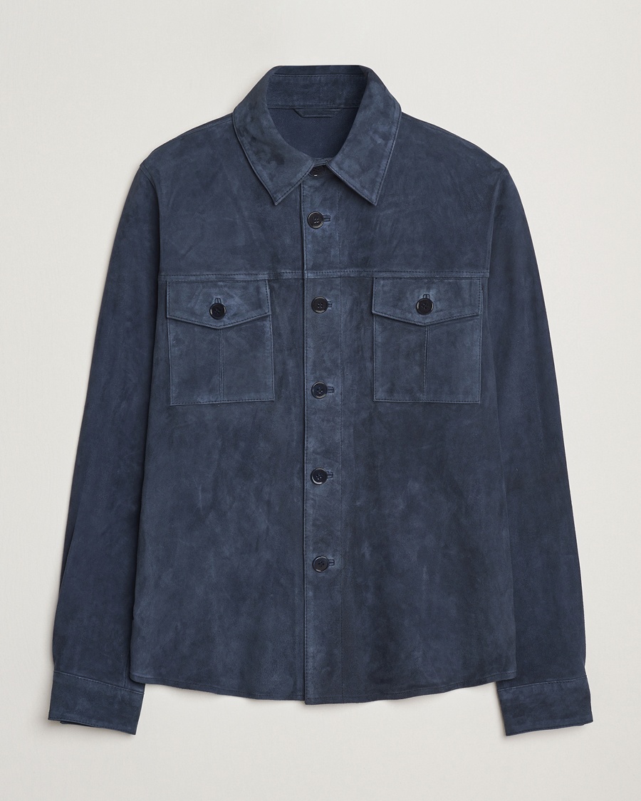 Heren | Leren jassen | Stenströms | Suede Overshirt Navy