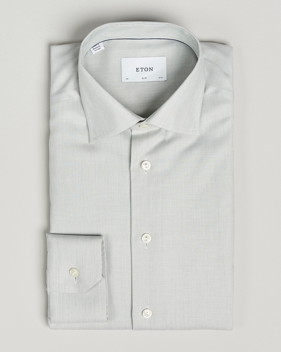 Heren | Eton | Eton | Slim Fit Fine Twill Shirt Light Green Melange