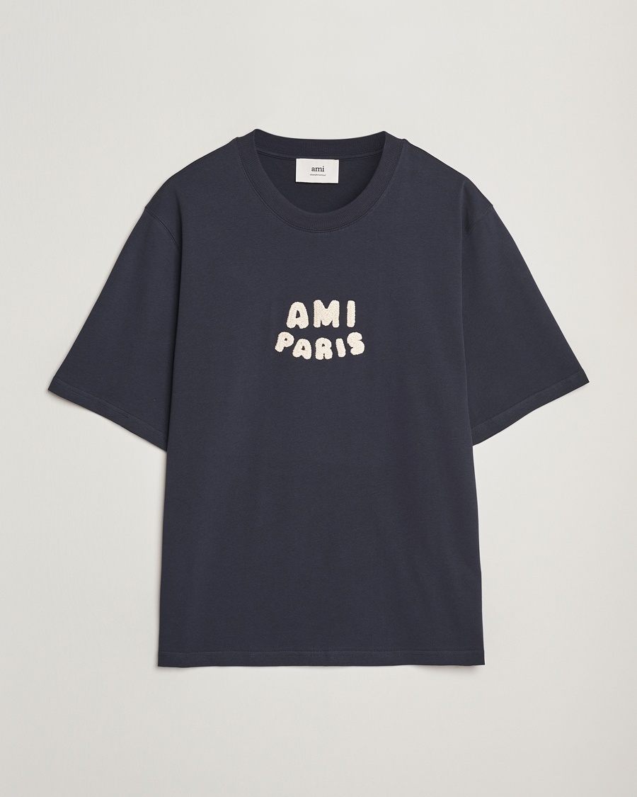 Heren | | AMI | Paris Logo T-Shirt Navy Blue