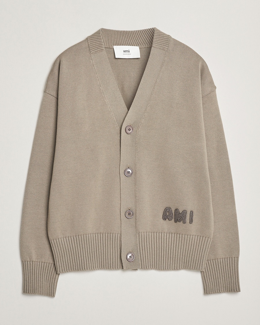 Heren | Made in Europe | AMI | Embroidered Knitted Cardigan Ash