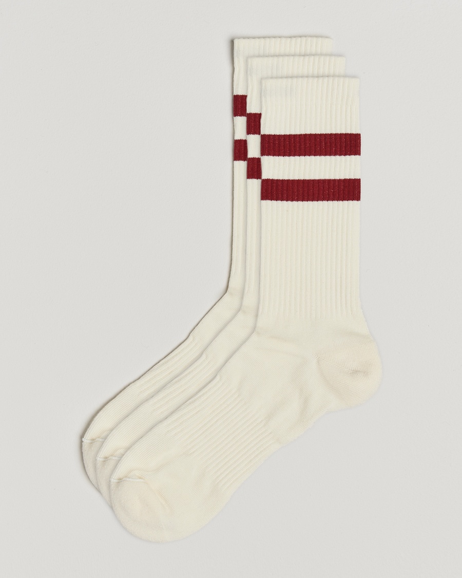 Sweyd 3-Pack Two Stripe Cotton Socks White/Red – Wit