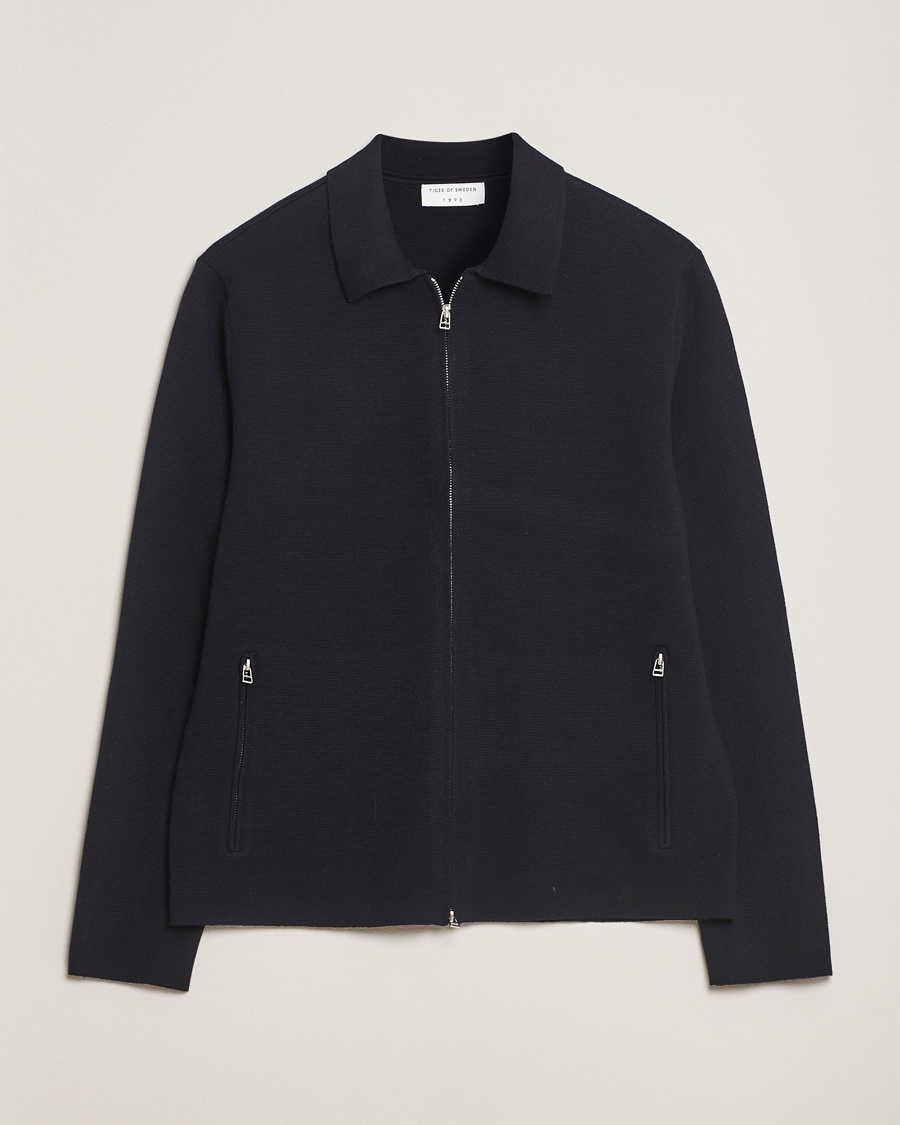 Tiger of Sweden Celyn Cotton/Wool Full Zip Light Ink – Blauw