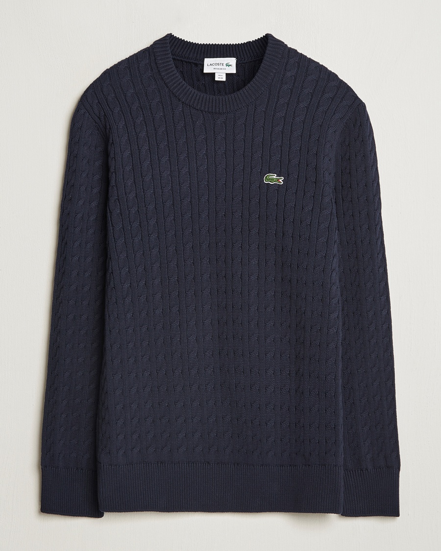 Lacoste Cotton Cable Sweater Navy Blue – Blauw
