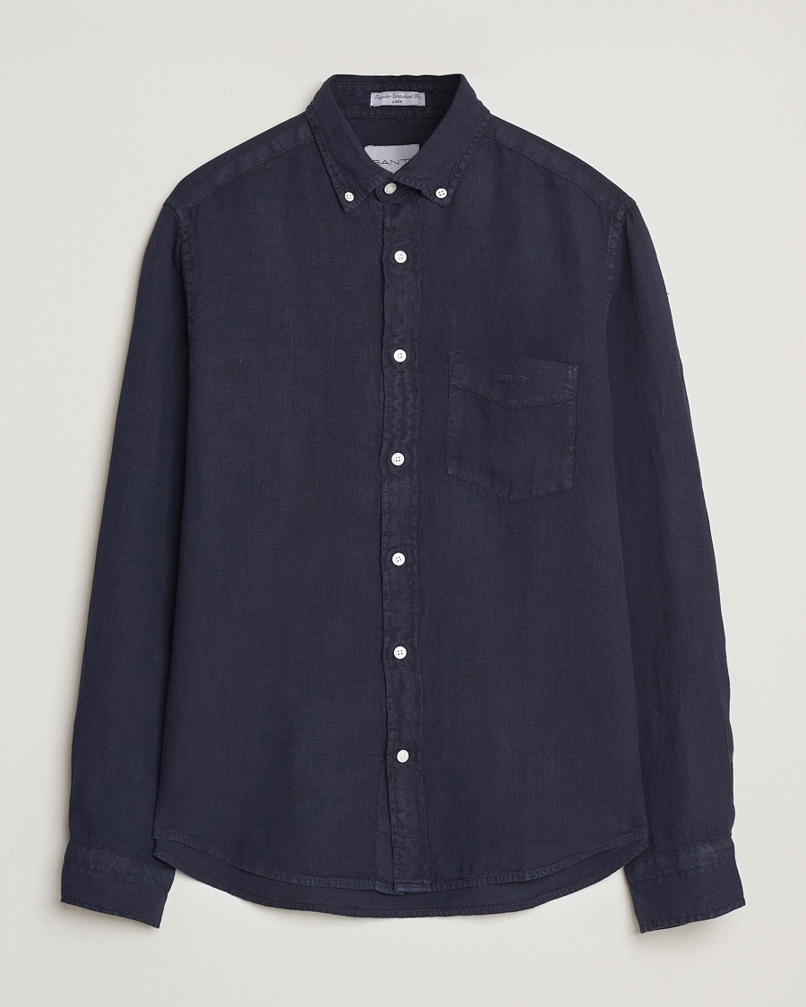 Gant Regular Fit Garment Dyed Linen Shirt Evening Blue – Blauw