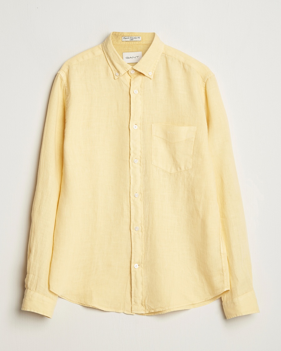 GANT Regular Fit Garment Dyed Linen Shirt Dusty Yellow – Geel
