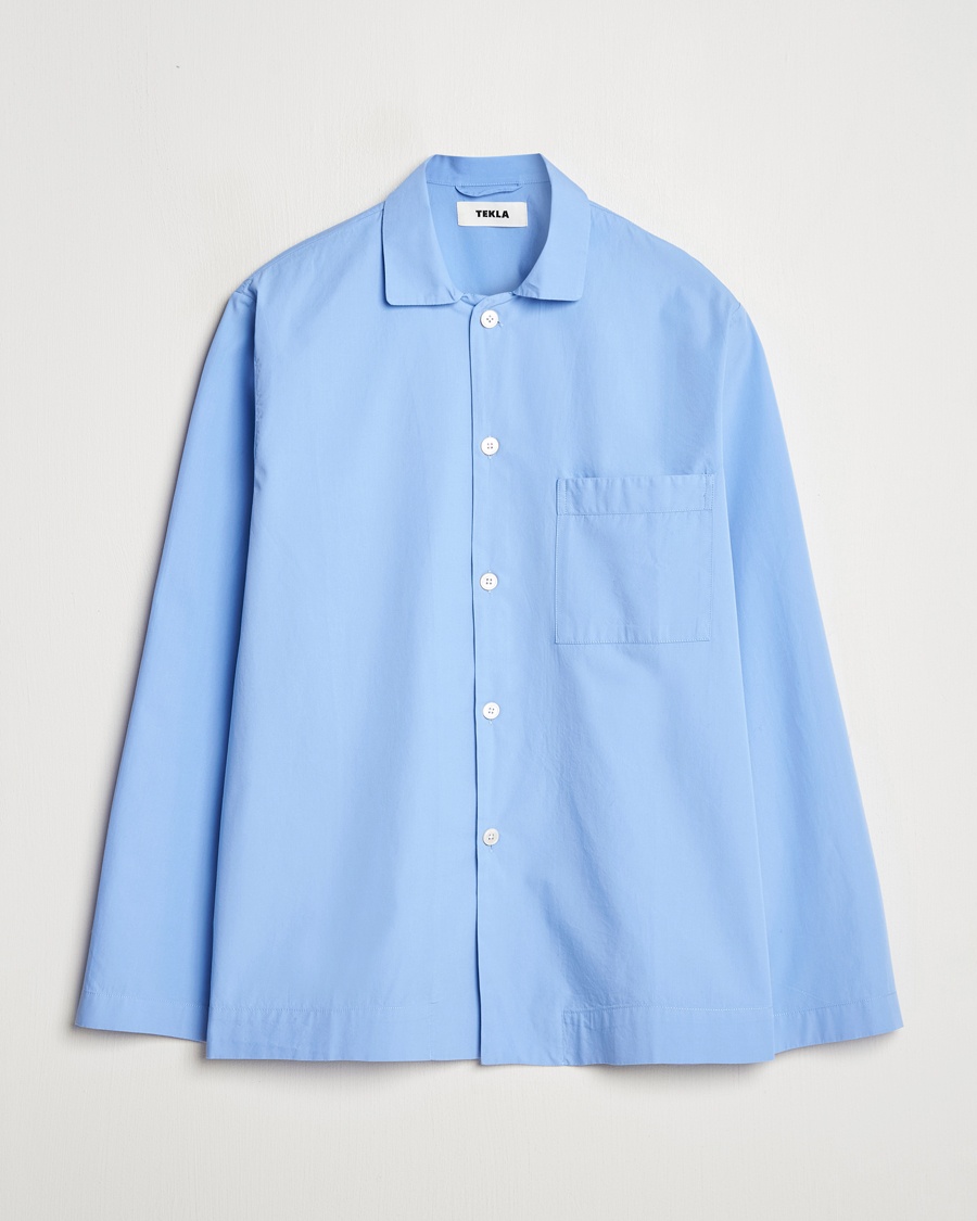 Tekla Poplin Pyjama Shirt Cornflower Blue – Blauw