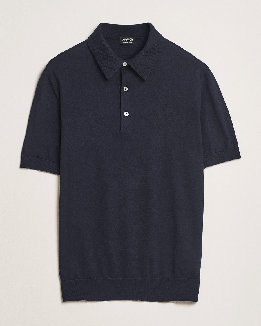 Zegna Premium Cotton Knitted Polo Navy – Blauw