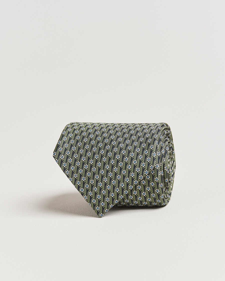 Heren | Donker pak | Zegna | Printed Flower Silk Tie Green