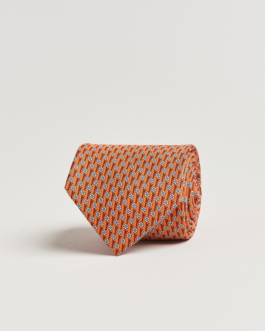 Heren | Luxury Classics | Zegna | Printed Flower Silk Tie Orange