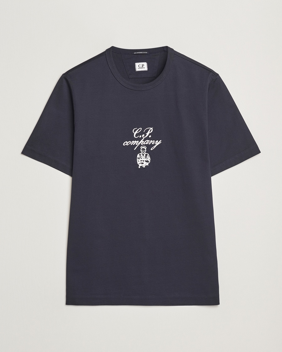 Heren | | C.P. Company | Mercerized Heavy Cotton Chest Logo T-Shirt Navy
