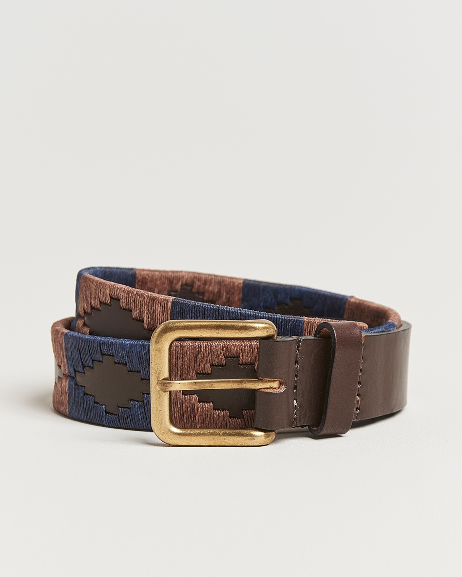 Pampeano Jefe Hand Stitched Classic Leather Belt 3,5cm Brown/Blue – Bruin