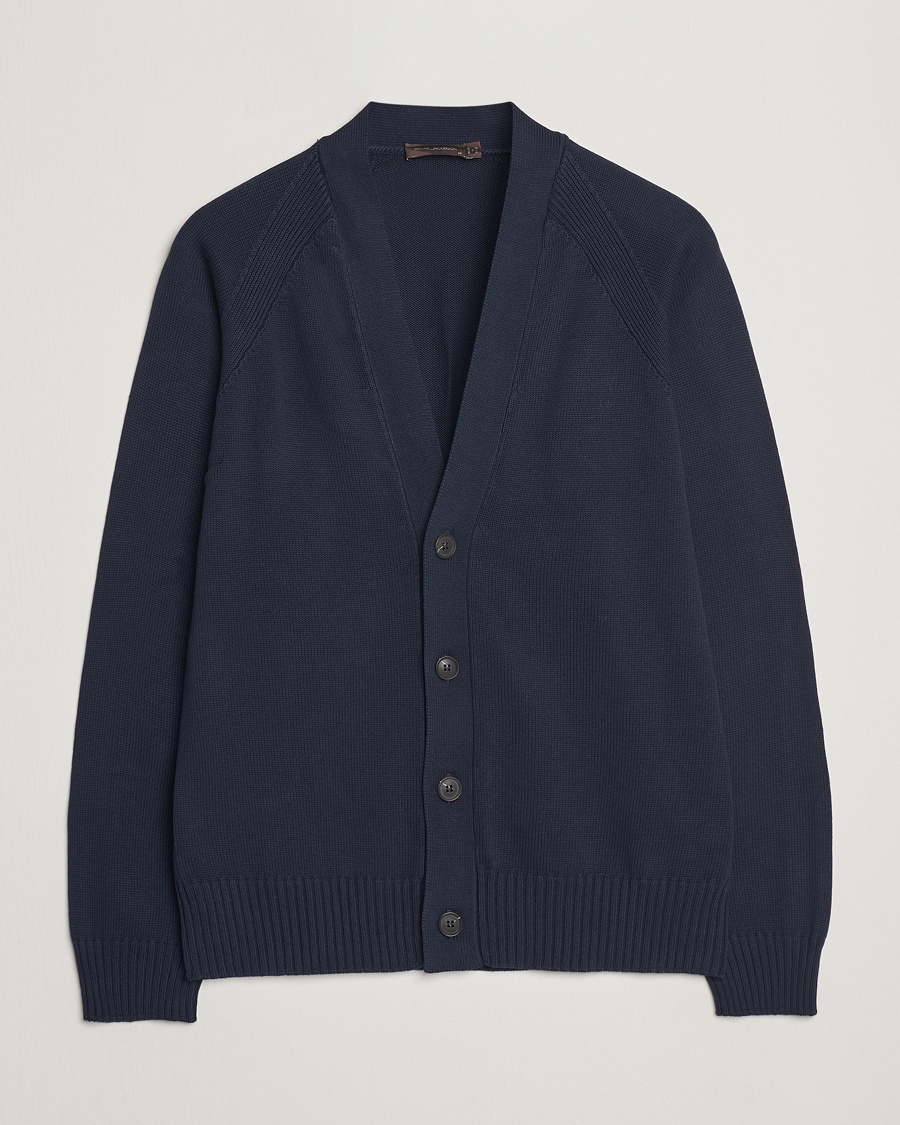 Heren | Cardigans | Oscar Jacobson | Hover Cotton Cardigan Navy