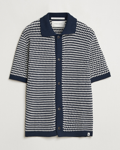Heren | | Peregrine | Island Crochet Knitted Shirt Navy