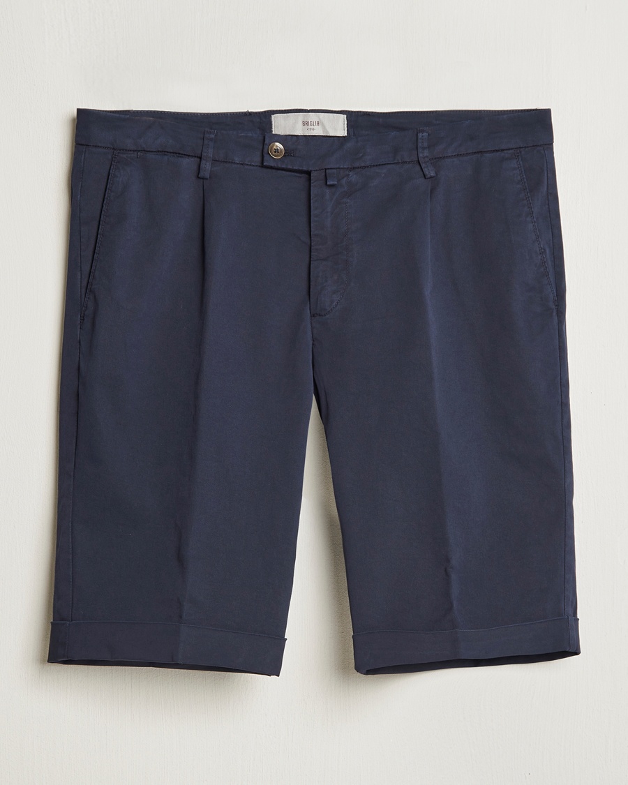 Briglia 1949 Pleated Cotton Shorts Navy – Blauw