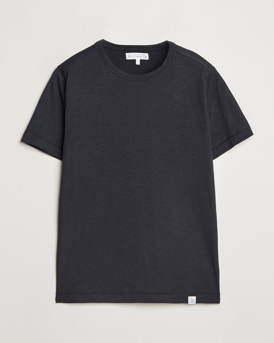 Heren | | Merz b. Schwanen | Organic Pima Cotton Slub Crew Neck T-Shirt Black