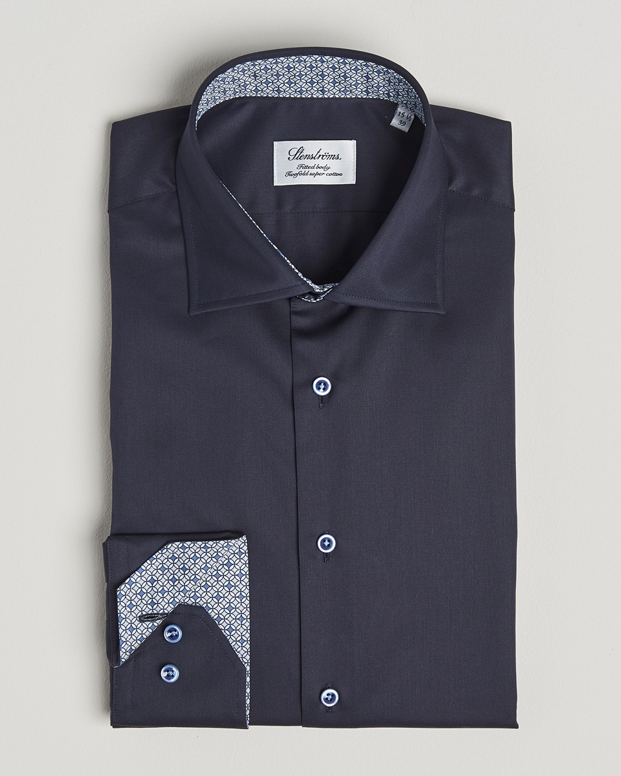 Heren | | Stenströms | Fitted Body Contrast Cotton Twill Shirt Navy