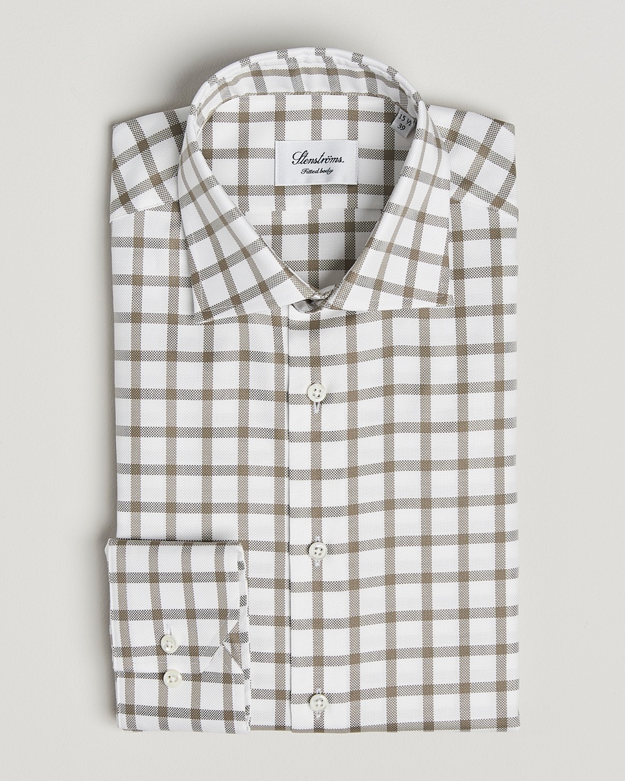 Heren | Stenströms | Stenströms | Fitted Body Checked Cut Away Shirt Taupe/White