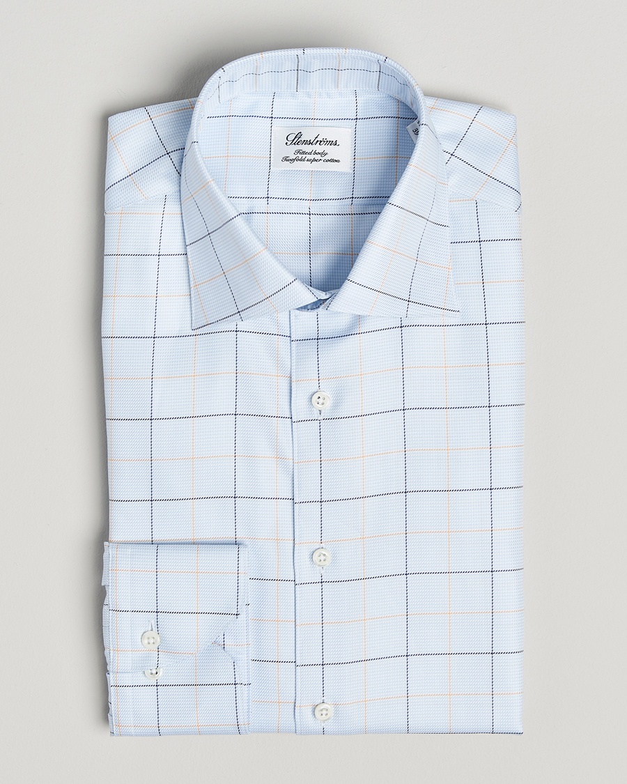 Stenströms Fitted Body Checked Houndstooth Shirt Blue - Maat: S - Kleur: Blauw