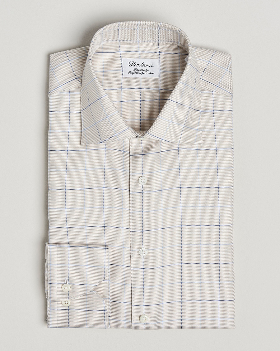 Heren | | Stenströms | Fitted Body Checked Houndstooth Shirt Taupe