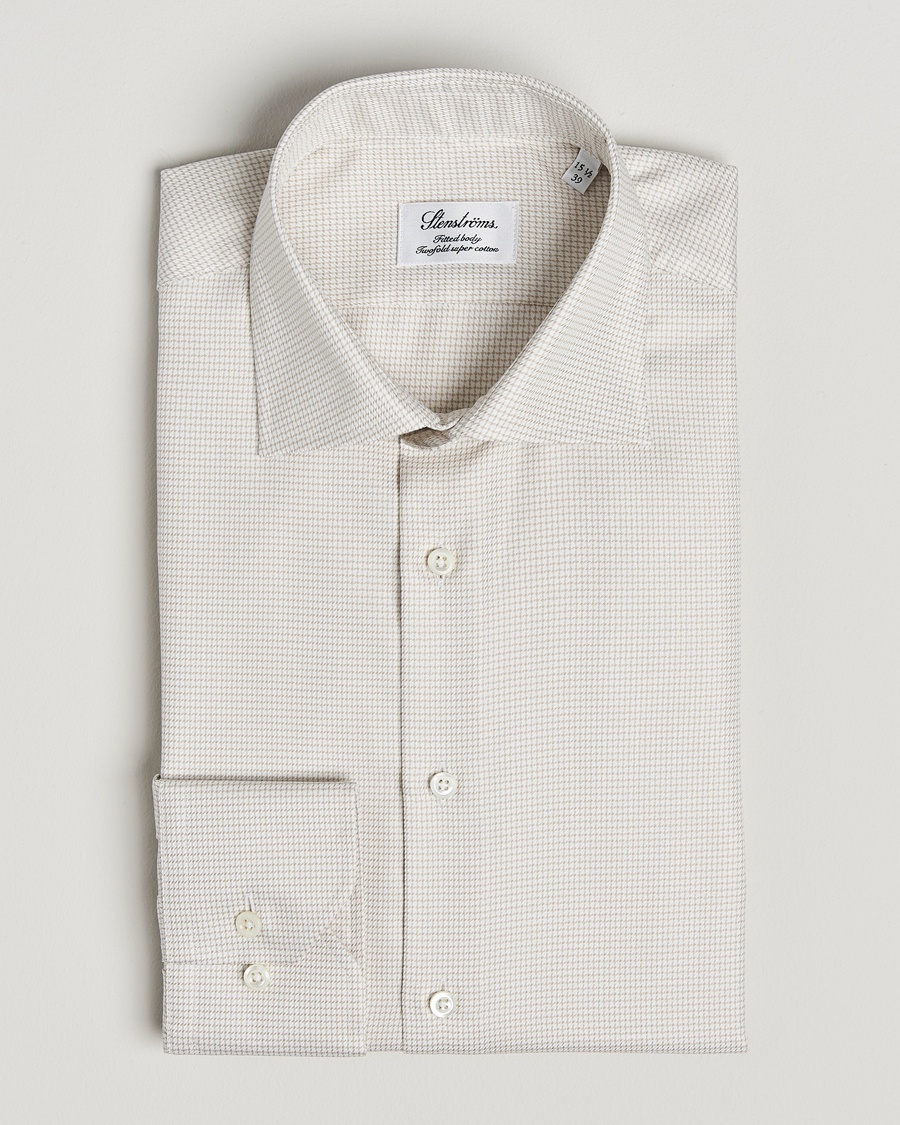 Heren | | Stenströms | Fitted Body Small Houndstooth Shirt Beige