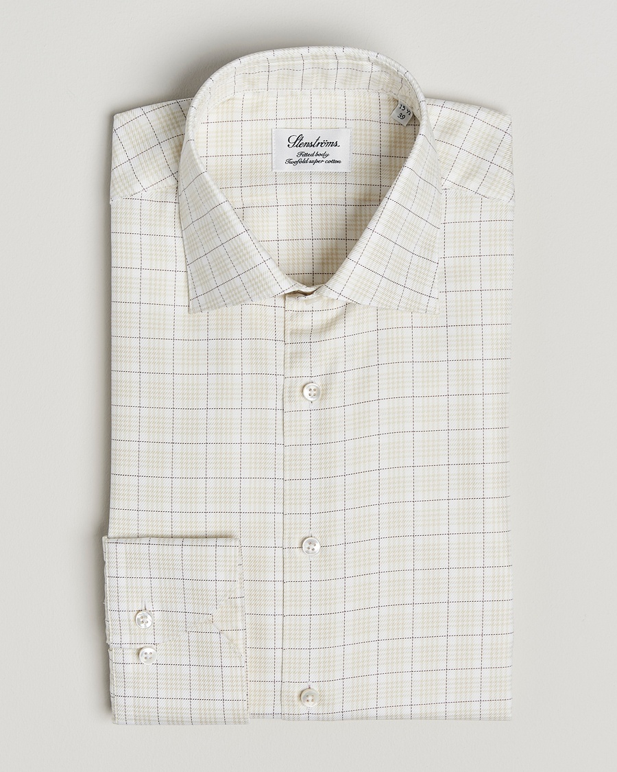 Heren | | Stenströms | Fitted Body Checked Shirt Beige