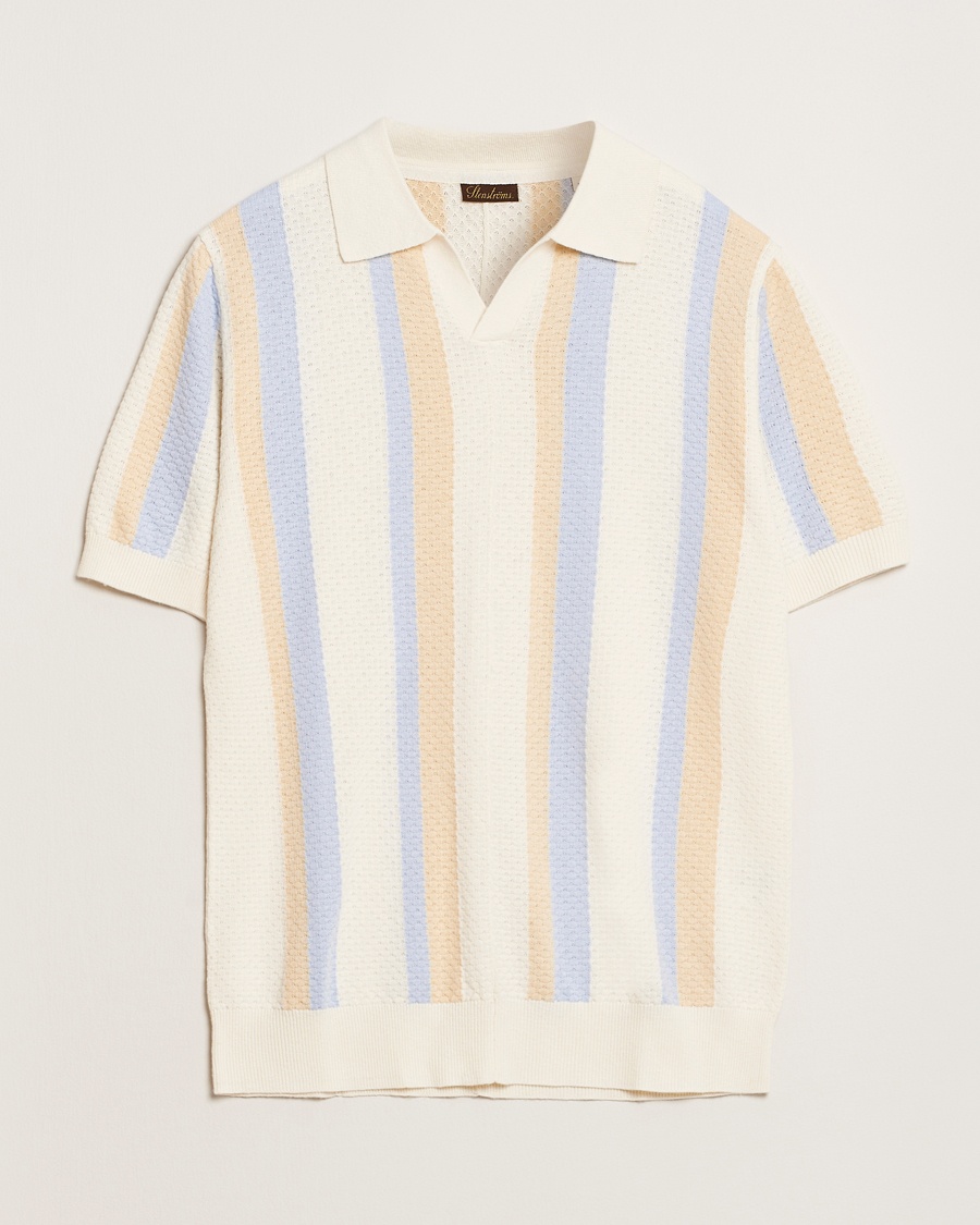 Heren | | Stenströms | Knitted Textured Striped Cotton/Hemp Polo Off White