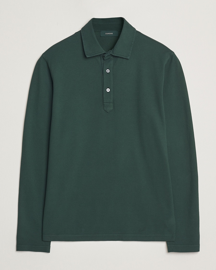 Heren | Tijdelijk seizoensaanbod | Zanone | Soft Cotton Piquet Long Sleeve Polo Dark Green