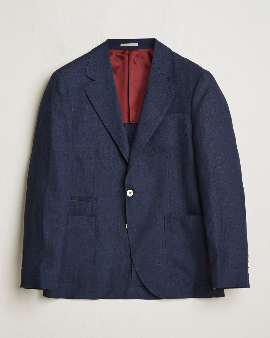 Heren | Linnen blazers | Brunello Cucinelli | Single Breasted Linen Blazer Navy