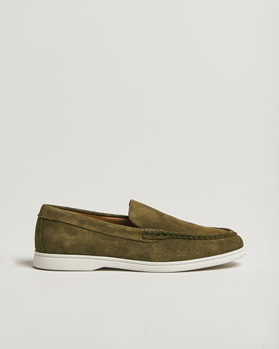 Heren | Business & Beyond - Formal | Charles Tyrwhitt | Suede Slip On Loafers Olive Green