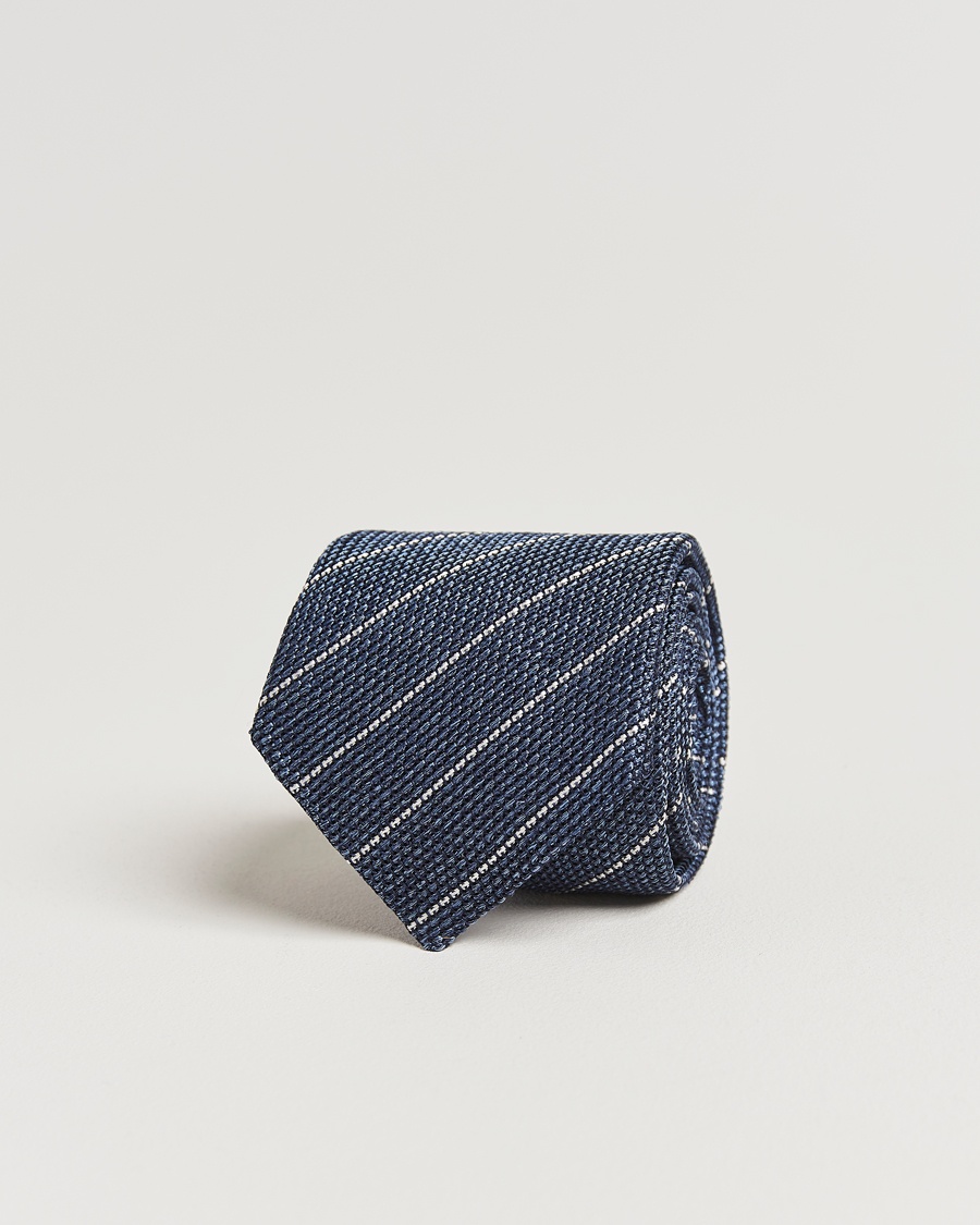 Heren | Accessoires | Canali | Garza Regimental Stripe Silk Tie Dark Blue