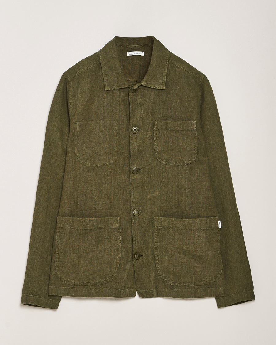 Heren | Lentejassen | KnowledgeCotton Apparel | Linen Overshirt Burnt Olive