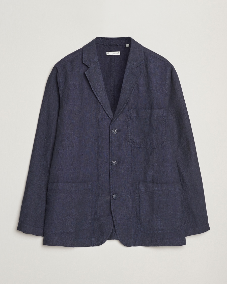 KnowledgeCotton Apparel Linen Blazer Total Eclipse – Blauw