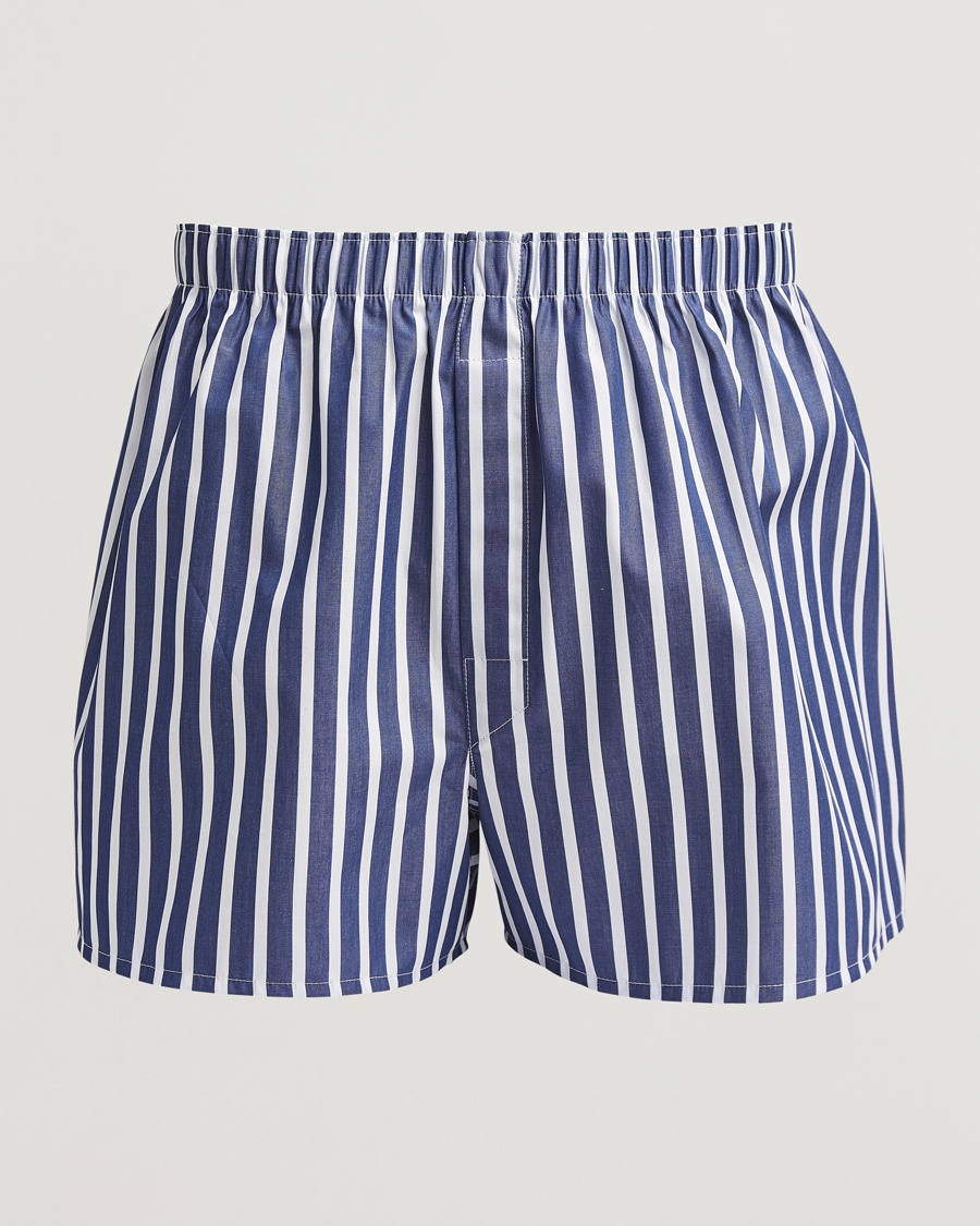 Sunspel Classic Woven Cotton Boxer Shorts Navy/White Stripe – Blauw